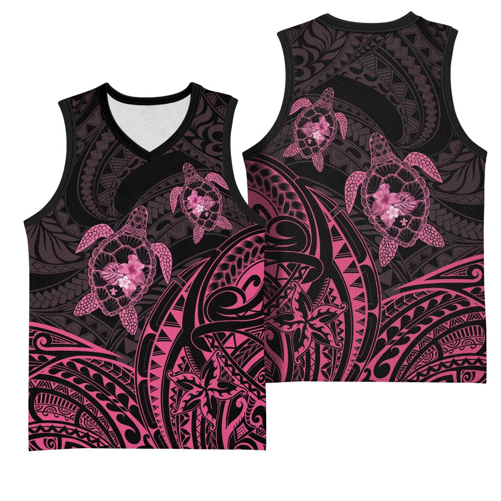 Pink Black Polynesia Floral Sea Turtle Basketball Jersey - Polynesian Pride