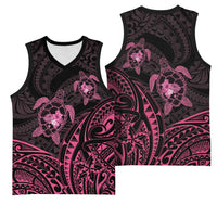 Pink Black Polynesia Floral Sea Turtle Basketball Jersey - Polynesian Pride