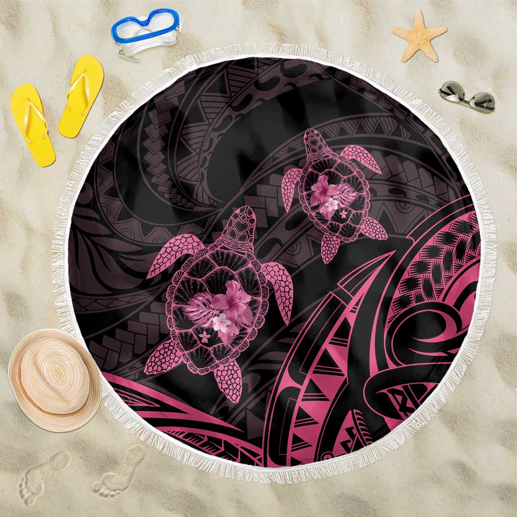 Pink Black Polynesia Floral Sea Turtle Beach Blanket - Polynesian Pride