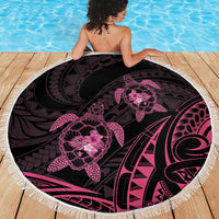Pink Black Polynesia Floral Sea Turtle Beach Blanket - Polynesian Pride