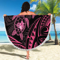Pink Black Polynesia Floral Sea Turtle Beach Blanket - Polynesian Pride