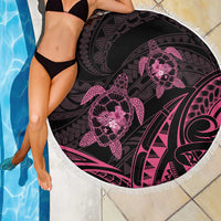 Pink Black Polynesia Floral Sea Turtle Beach Blanket - Polynesian Pride