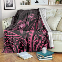 Pink Black Polynesia Floral Sea Turtle Blanket - Polynesian Pride