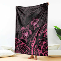 Pink Black Polynesia Floral Sea Turtle Blanket - Polynesian Pride