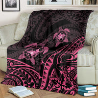 Pink Black Polynesia Floral Sea Turtle Blanket - Polynesian Pride