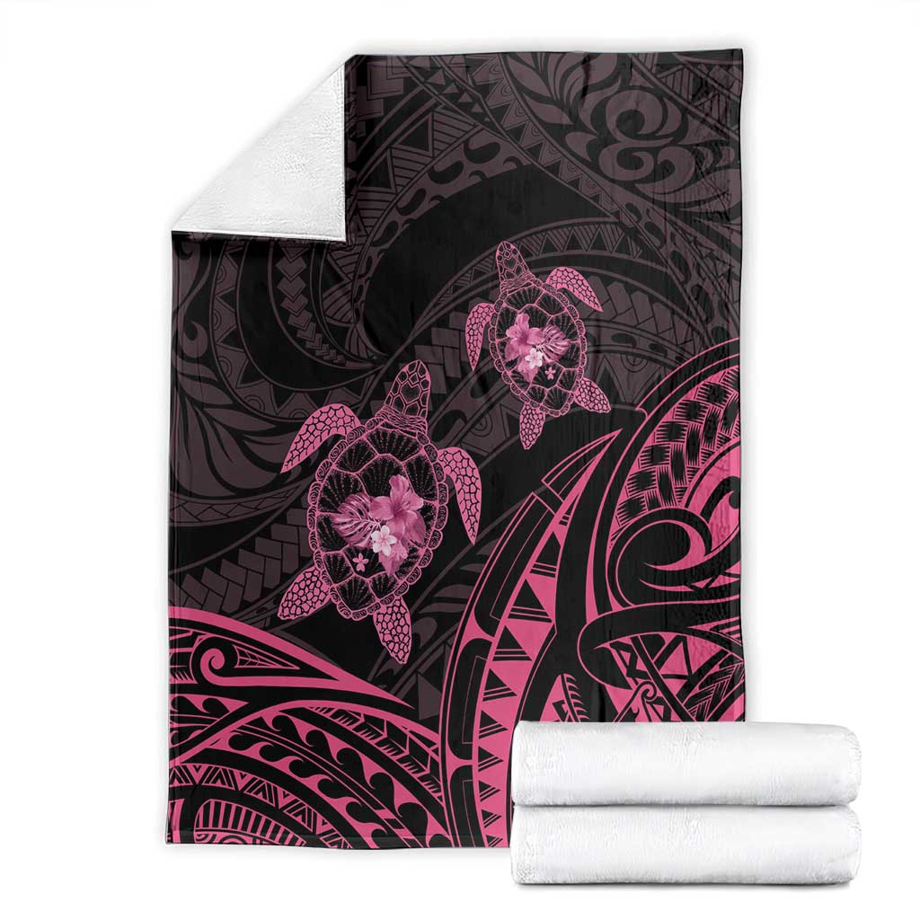 Pink Black Polynesia Floral Sea Turtle Blanket - Polynesian Pride