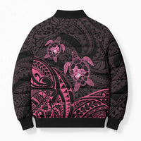Pink Black Polynesia Floral Sea Turtle Bomber Puffer Jacket LT14 - Polynesian Pride