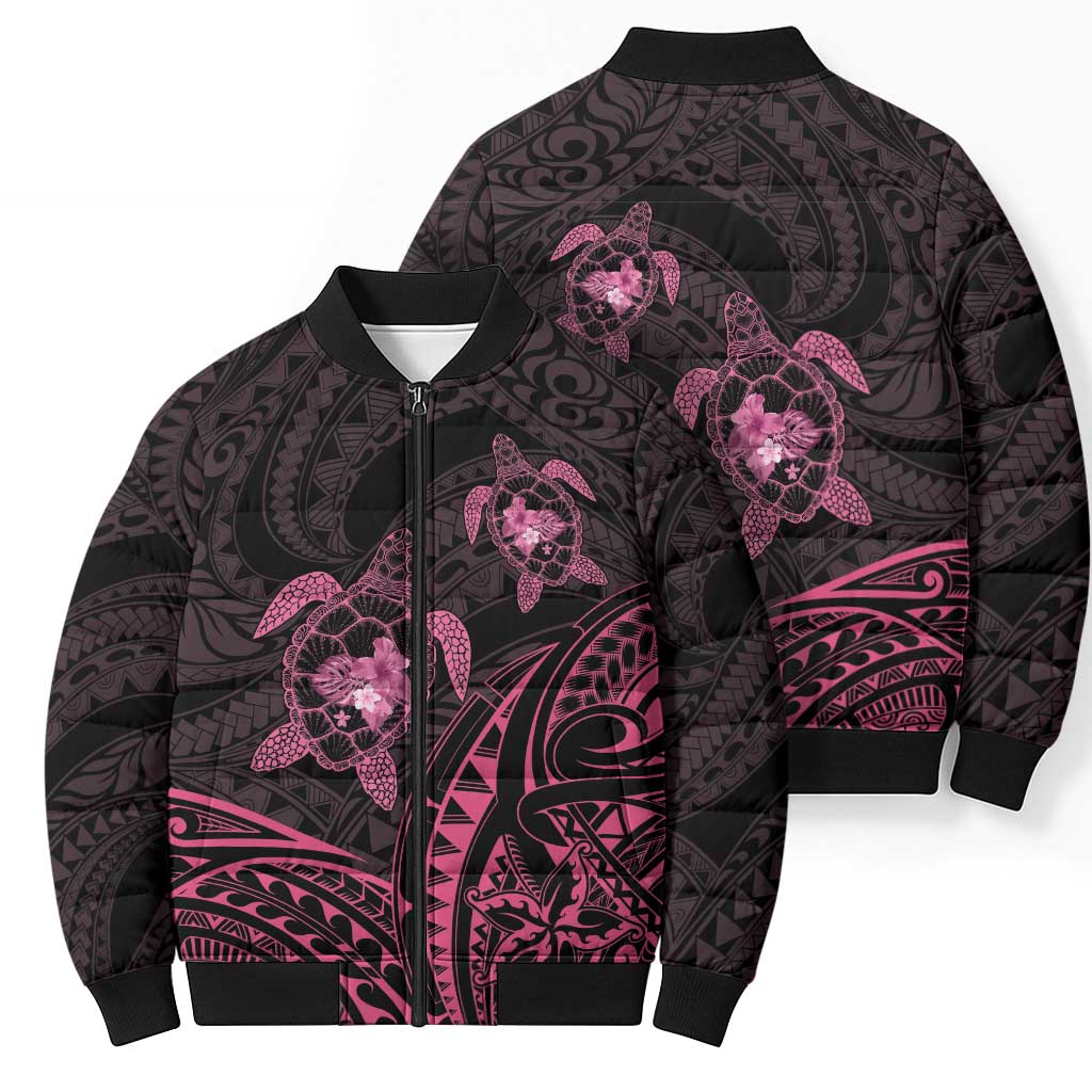 Pink Black Polynesia Floral Sea Turtle Bomber Puffer Jacket LT14 - Polynesian Pride