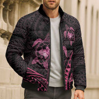 Pink Black Polynesia Floral Sea Turtle Bomber Puffer Jacket LT14 - Polynesian Pride