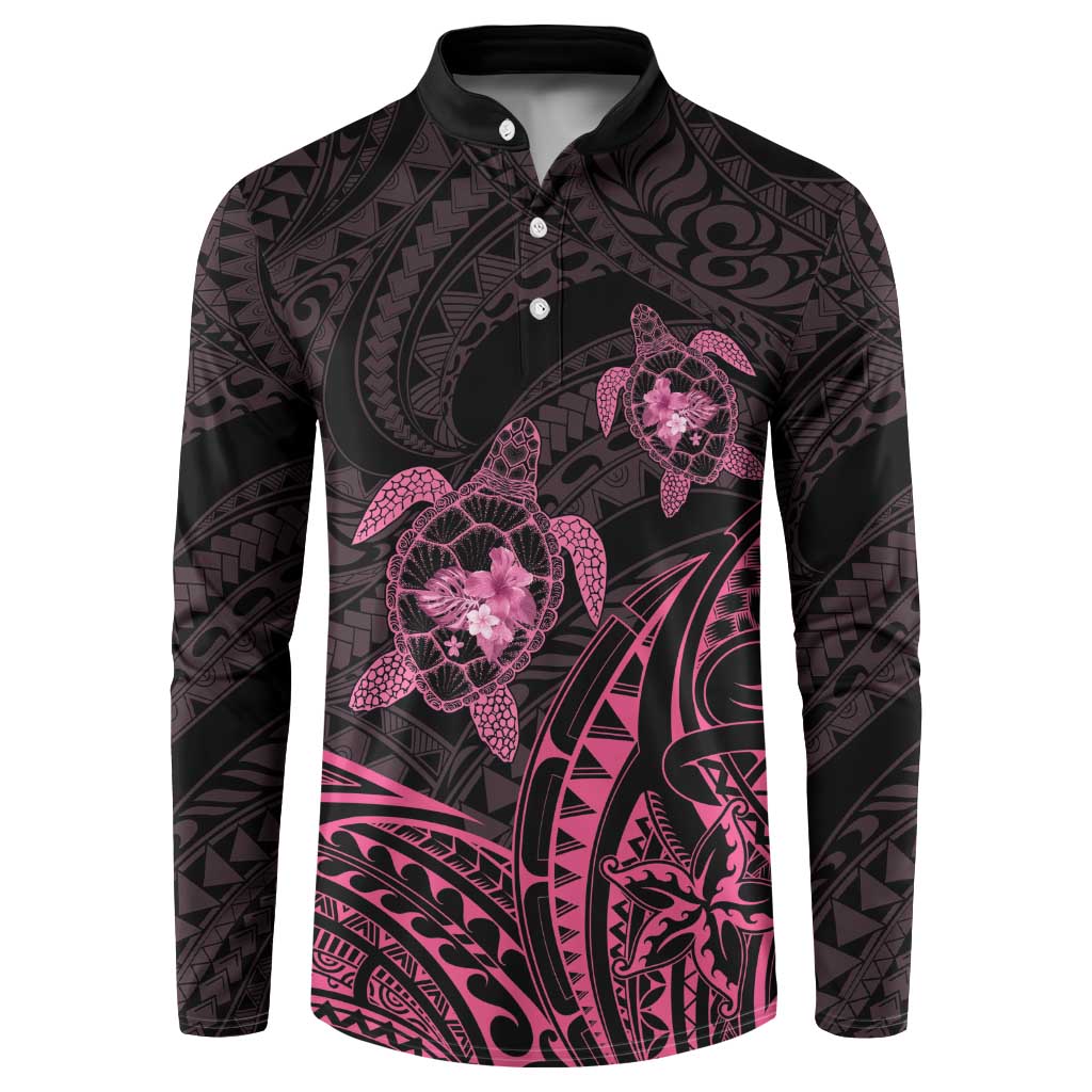Pink Black Polynesia Floral Sea Turtle Button Sweatshirt - Polynesian Pride