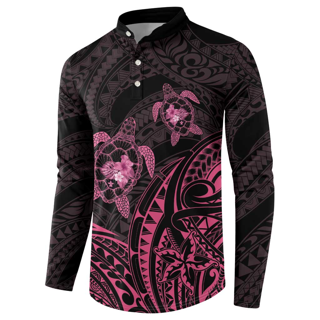 Pink Black Polynesia Floral Sea Turtle Button Sweatshirt - Polynesian Pride