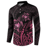 Pink Black Polynesia Floral Sea Turtle Button Sweatshirt - Polynesian Pride