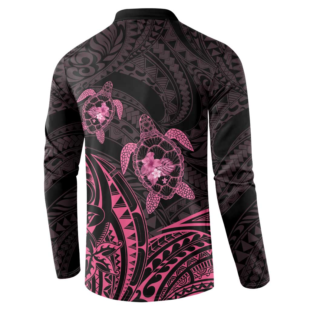 Pink Black Polynesia Floral Sea Turtle Button Sweatshirt - Polynesian Pride