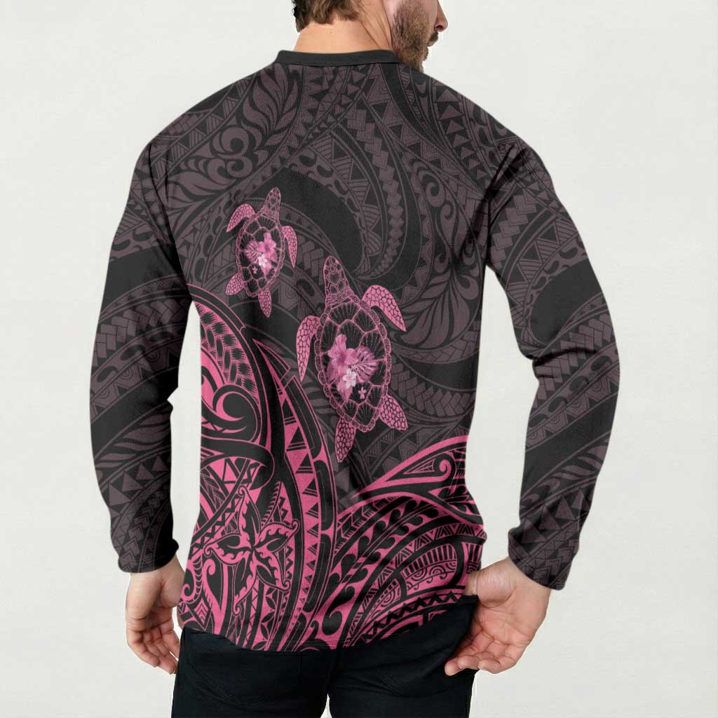 Pink Black Polynesia Floral Sea Turtle Button Sweatshirt - Polynesian Pride