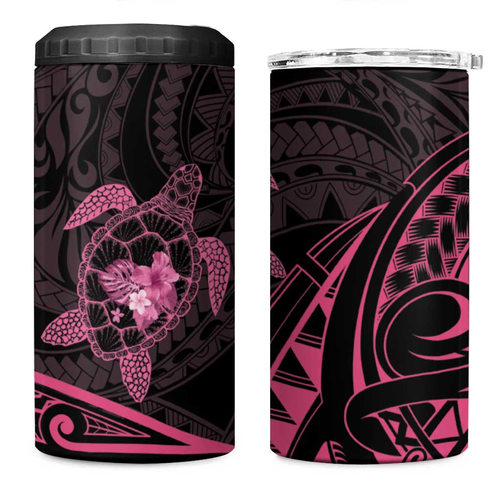 Pink Black Polynesia Floral Sea Turtle 4 in 1 Can Cooler Tumbler - Polynesian Pride