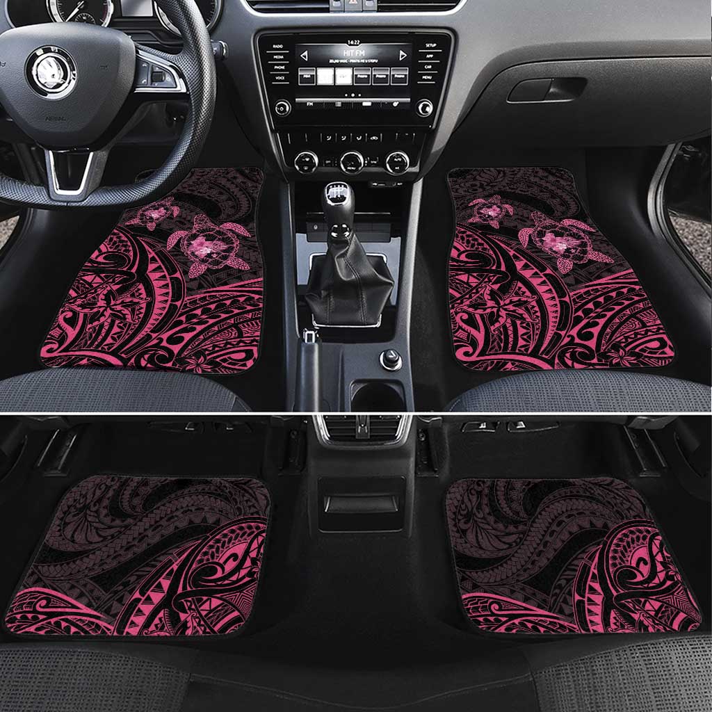 Pink Black Polynesia Floral Sea Turtle Car Mats LT14 Set 4pcs Black - Polynesian Pride