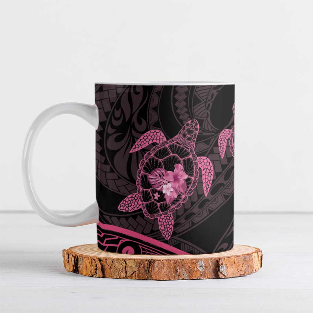 Pink Black Polynesia Floral Sea Turtle Ceramic Mug - Polynesian Pride