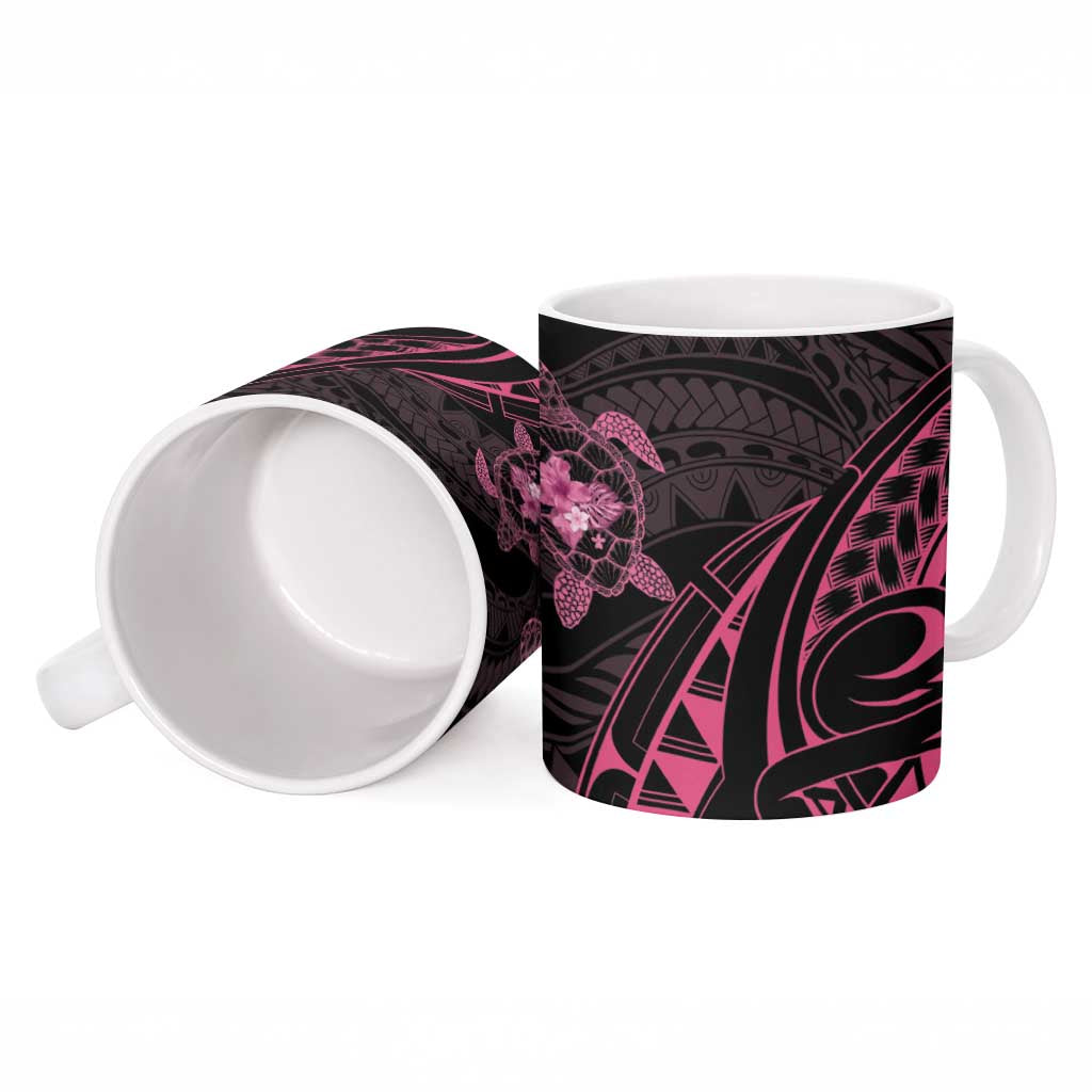 Pink Black Polynesia Floral Sea Turtle Ceramic Mug - Polynesian Pride