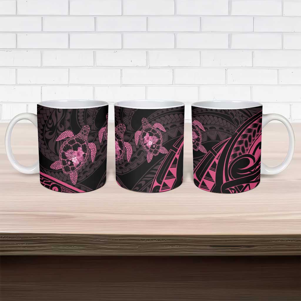Pink Black Polynesia Floral Sea Turtle Ceramic Mug - Polynesian Pride