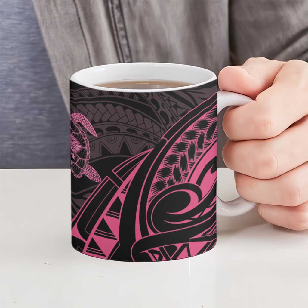 Pink Black Polynesia Floral Sea Turtle Ceramic Mug - Polynesian Pride