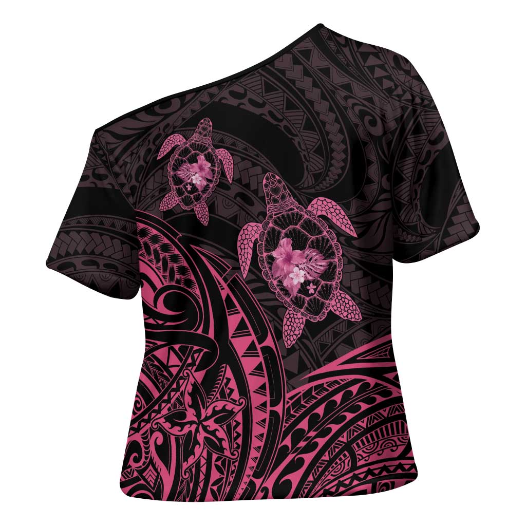 Pink Black Polynesia Floral Sea Turtle Cross Shoulder Shirt LT14 - Polynesian Pride