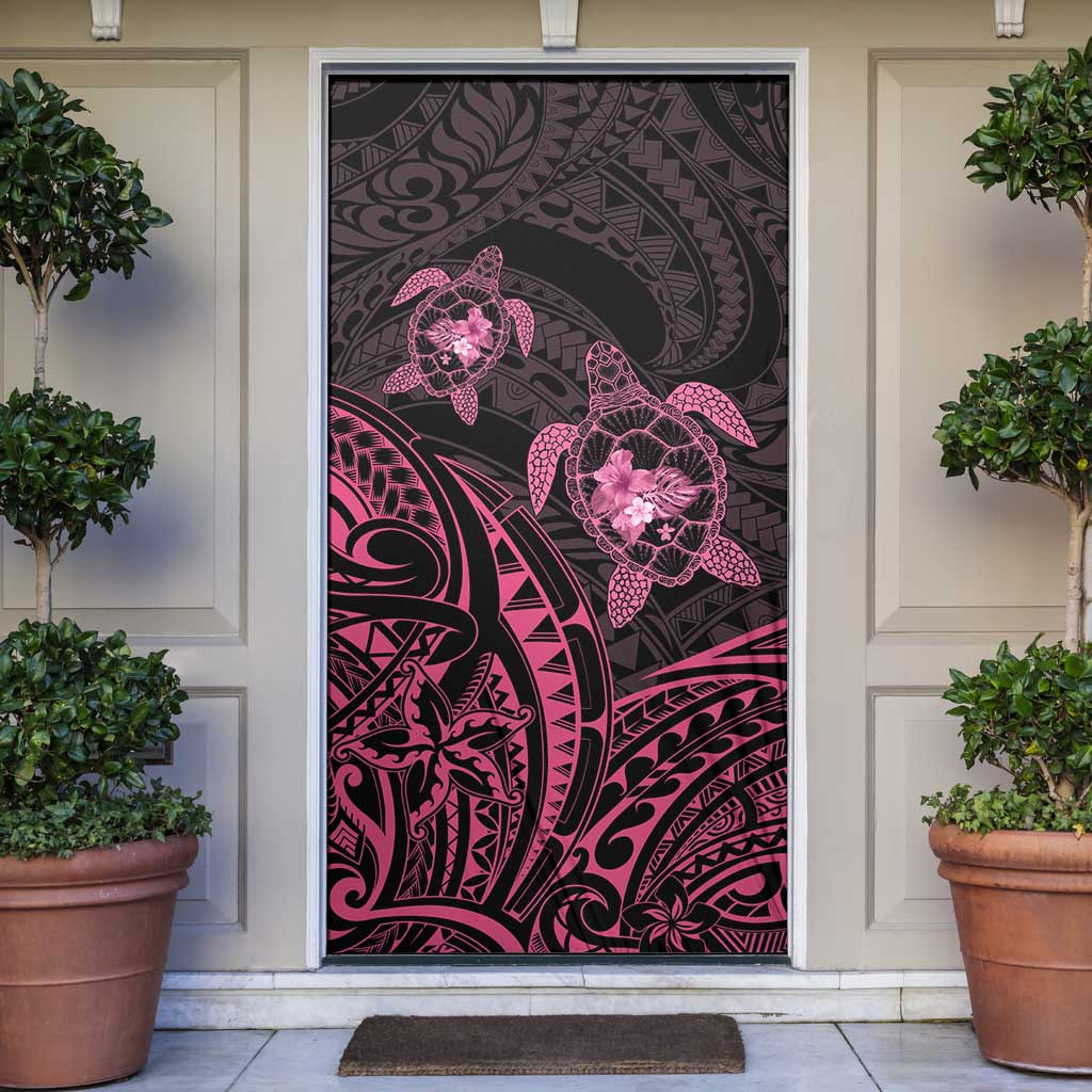Pink Black Polynesia Floral Sea Turtle Door Cover - Polynesian Pride
