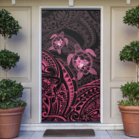 Pink Black Polynesia Floral Sea Turtle Door Cover - Polynesian Pride