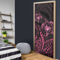 Pink Black Polynesia Floral Sea Turtle Door Cover - Polynesian Pride