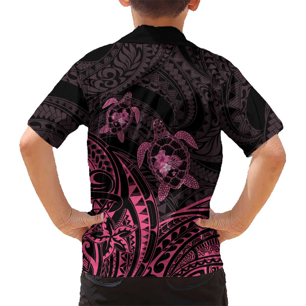 Pink Black Polynesia Floral Sea Turtle Family Matching Long Sleeve Bodycon Dress and Hawaiian Shirt - Polynesian Pride