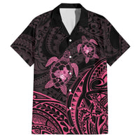Pink Black Polynesia Floral Sea Turtle Family Matching Off The Shoulder Long Sleeve Dress and Hawaiian Shirt LT14 Dad's Shirt - Short Sleeve Black - Polynesian Pride