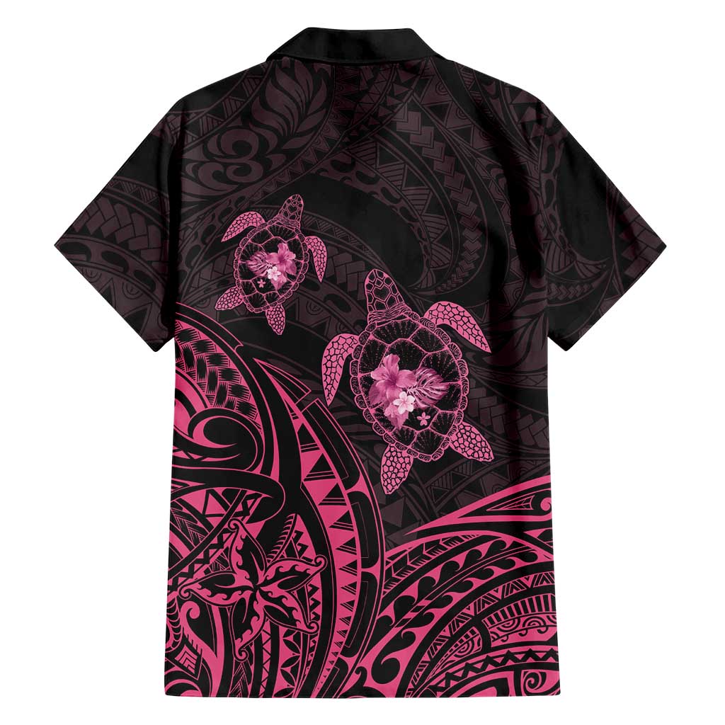 Pink Black Polynesia Floral Sea Turtle Family Matching Off Shoulder Short Dress and Hawaiian Shirt LT14 - Polynesian Pride