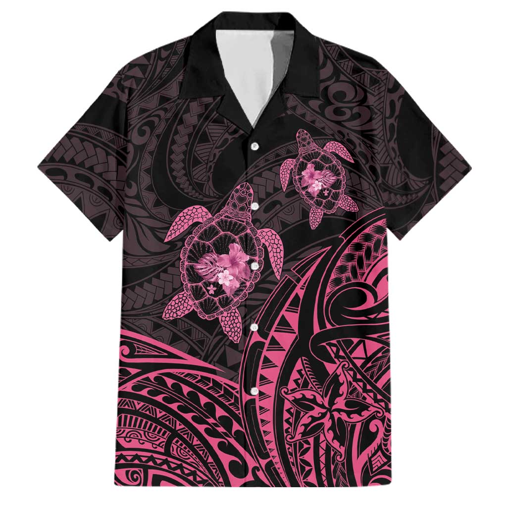 Pink Black Polynesia Floral Sea Turtle Family Matching Summer Maxi Dress and Hawaiian Shirt LT14 Dad's Shirt - Short Sleeve Black - Polynesian Pride