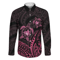 Pink Black Polynesia Floral Sea Turtle Family Matching Tank Maxi Dress and Hawaiian Shirt LT14 Dad's Shirt - Long Sleeve Black - Polynesian Pride