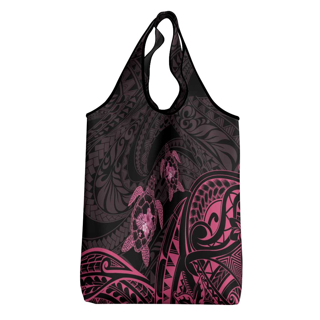 Pink Black Polynesia Floral Sea Turtle Grocery Bag - Polynesian Pride