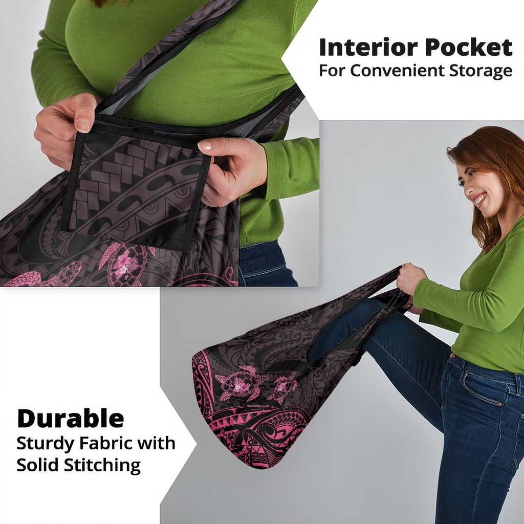 Pink Black Polynesia Floral Sea Turtle Grocery Bag - Polynesian Pride