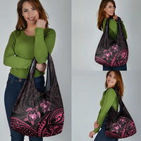 Pink Black Polynesia Floral Sea Turtle Grocery Bag - Polynesian Pride