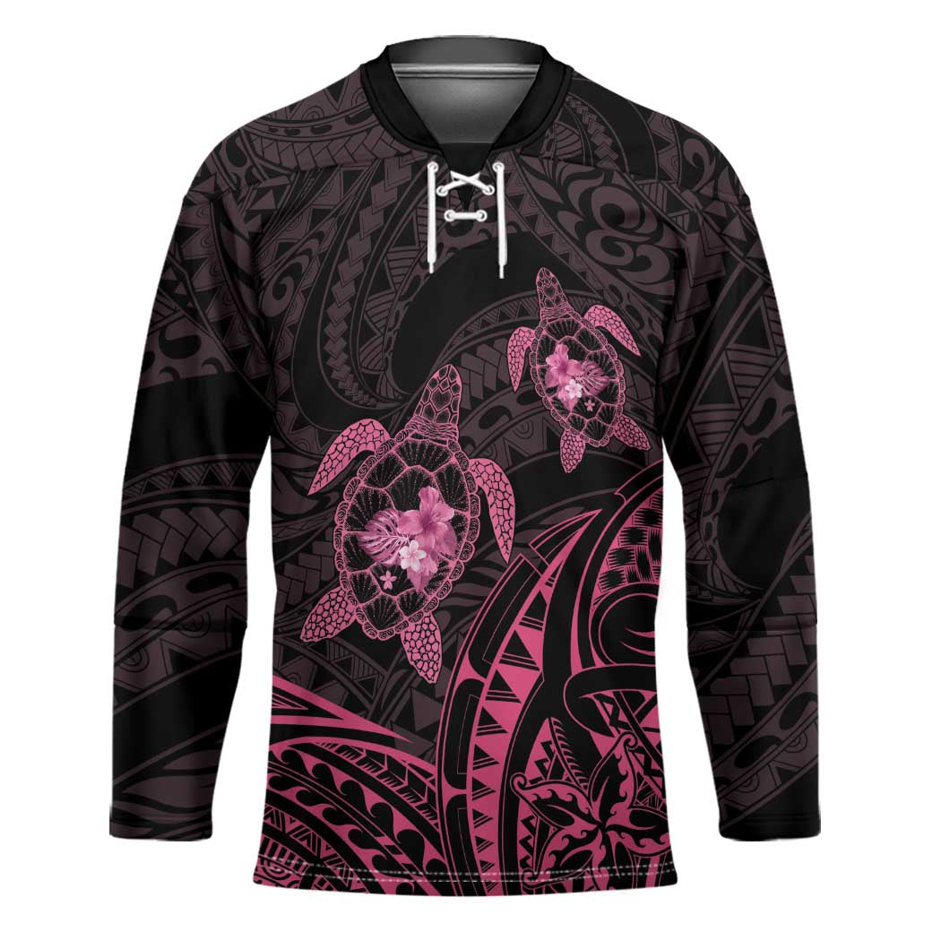 Pink Black Polynesia Floral Sea Turtle Hockey Jersey - Polynesian Pride