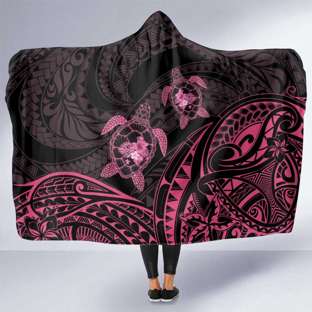 Pink Black Polynesia Floral Sea Turtle Hooded Blanket LT14 One Size Black - Polynesian Pride