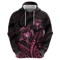 Pink Black Polynesia Floral Sea Turtle Hoodie - Polynesian Pride
