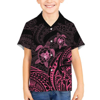 Pink Black Polynesia Floral Sea Turtle Kid Hawaiian Shirt LT14 Kid Black - Polynesian Pride