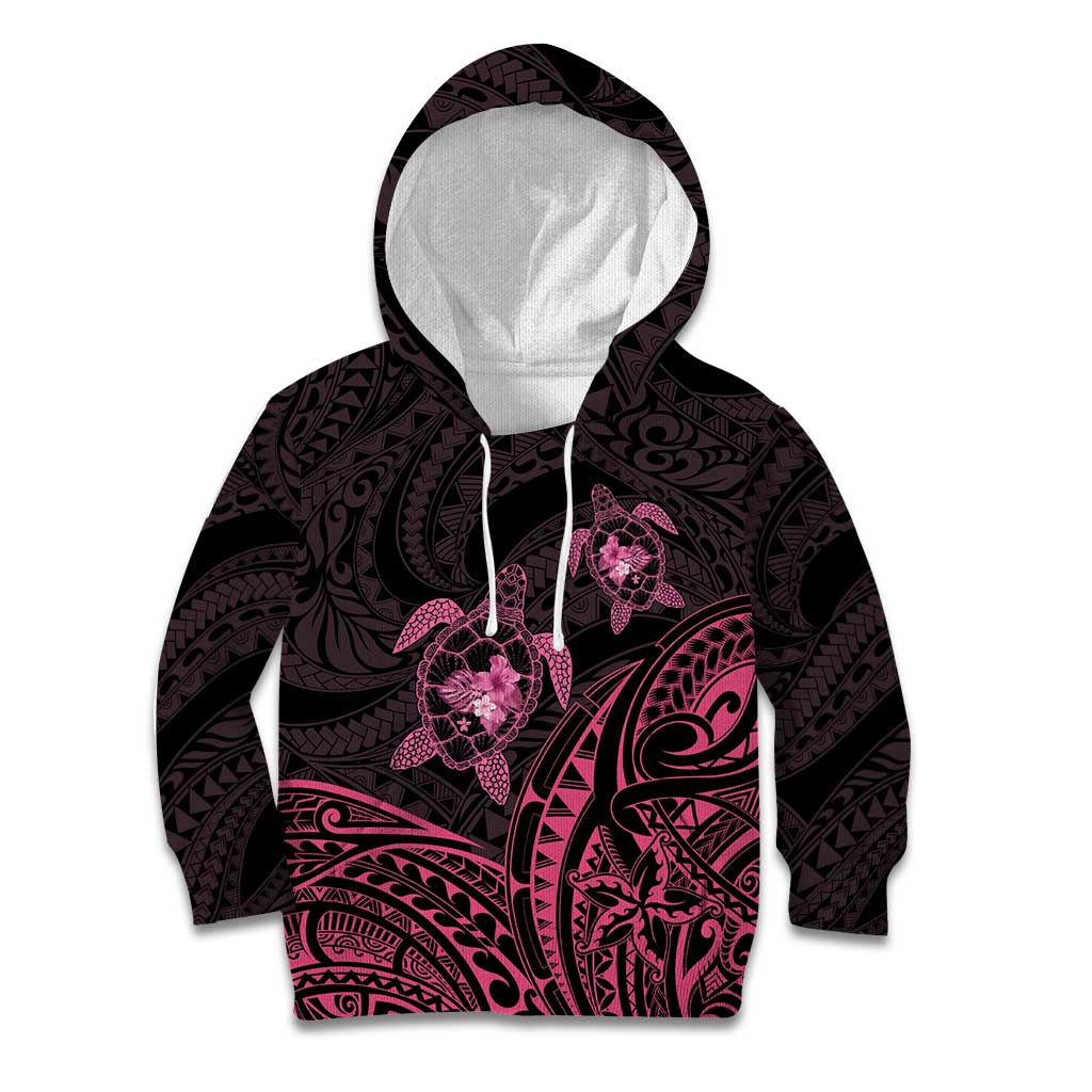Pink Black Polynesia Floral Sea Turtle Kid Hoodie LT14 Hoodie Black - Polynesian Pride
