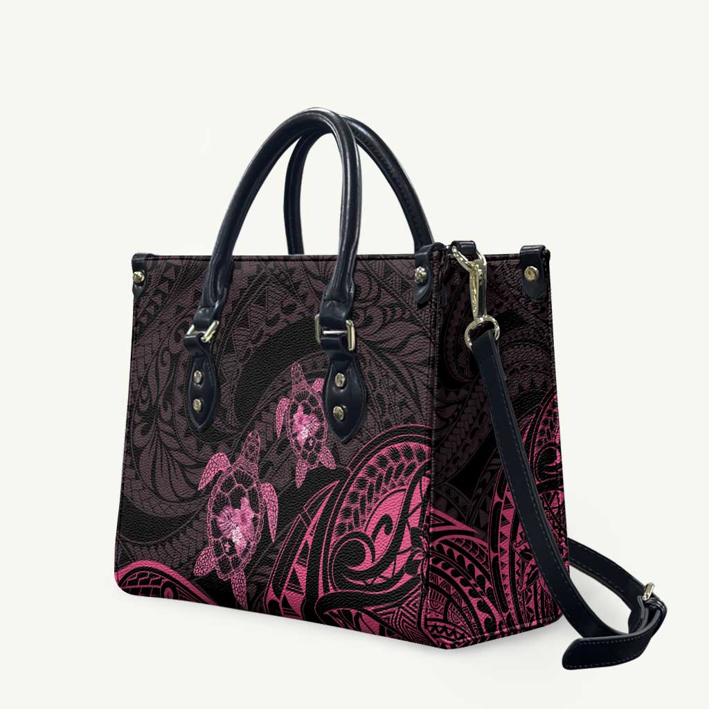 Pink Black Polynesia Floral Sea Turtle Leather Bag - Polynesian Pride