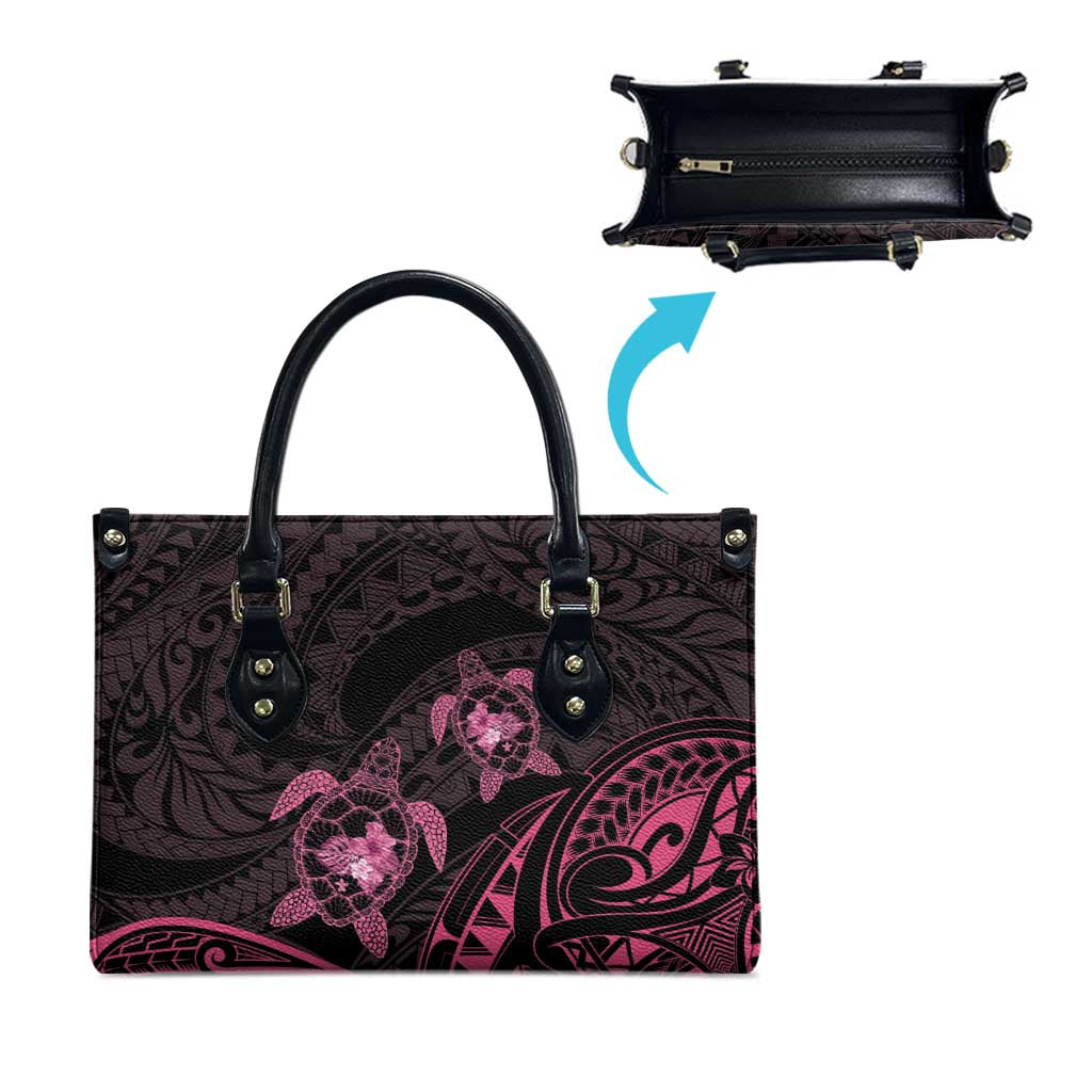 Pink Black Polynesia Floral Sea Turtle Leather Bag LT14 - Polynesian Pride