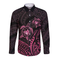 Pink Black Polynesia Floral Sea Turtle Long Sleeve Button Shirt LT14 Unisex Black - Polynesian Pride