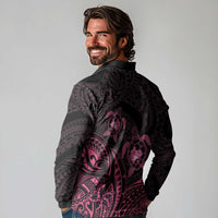 Pink Black Polynesia Floral Sea Turtle Long Sleeve Polo Shirt LT14 - Polynesian Pride