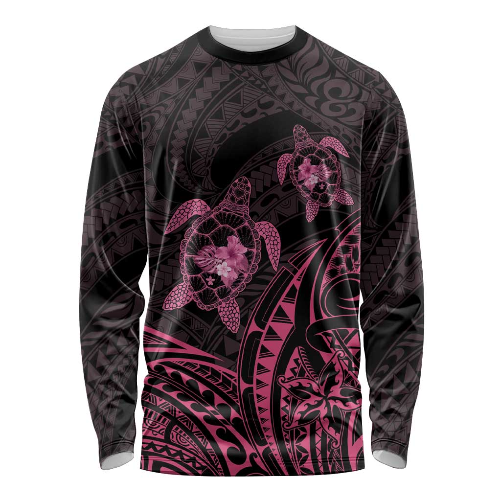 Pink Black Polynesia Floral Sea Turtle Long Sleeve Shirt LT14 Unisex Black - Polynesian Pride