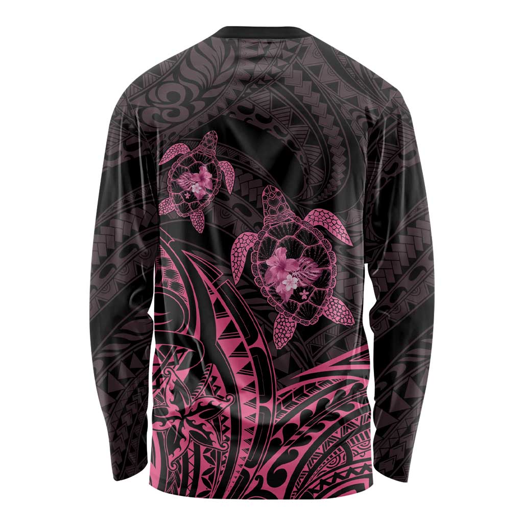 Pink Black Polynesia Floral Sea Turtle Long Sleeve Shirt LT14 - Polynesian Pride