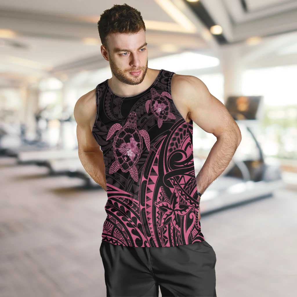 Pink Black Polynesia Floral Sea Turtle Men Tank Top - Polynesian Pride