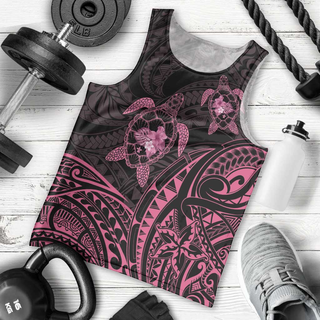 Pink Black Polynesia Floral Sea Turtle Men Tank Top - Polynesian Pride