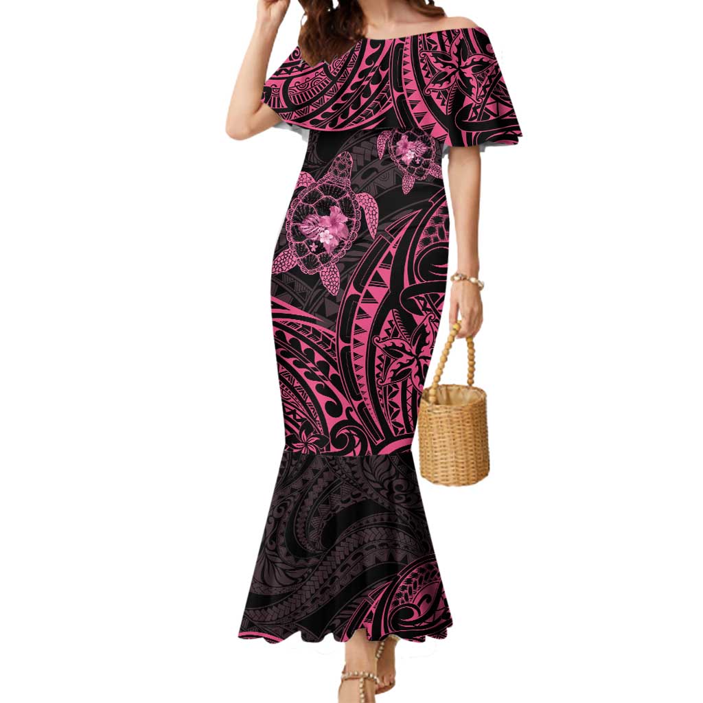 Pink Black Polynesia Floral Sea Turtle Mermaid Dress - Polynesian Pride